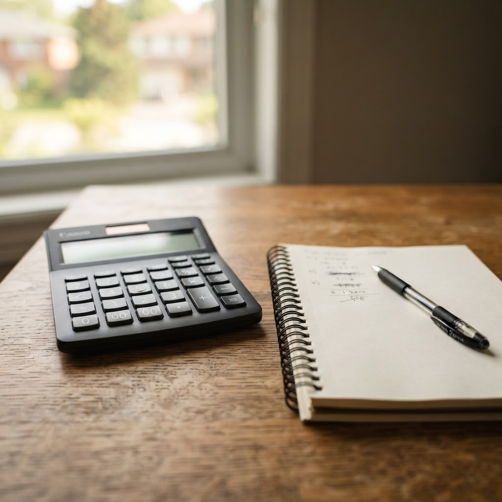 A natural desk scene with homebuying paperwork.