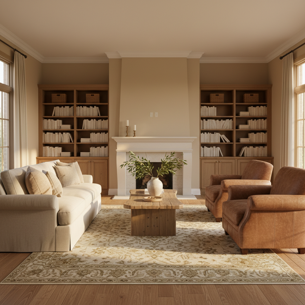 Soft transitional GTA family room staged for comfort and buyer confidence