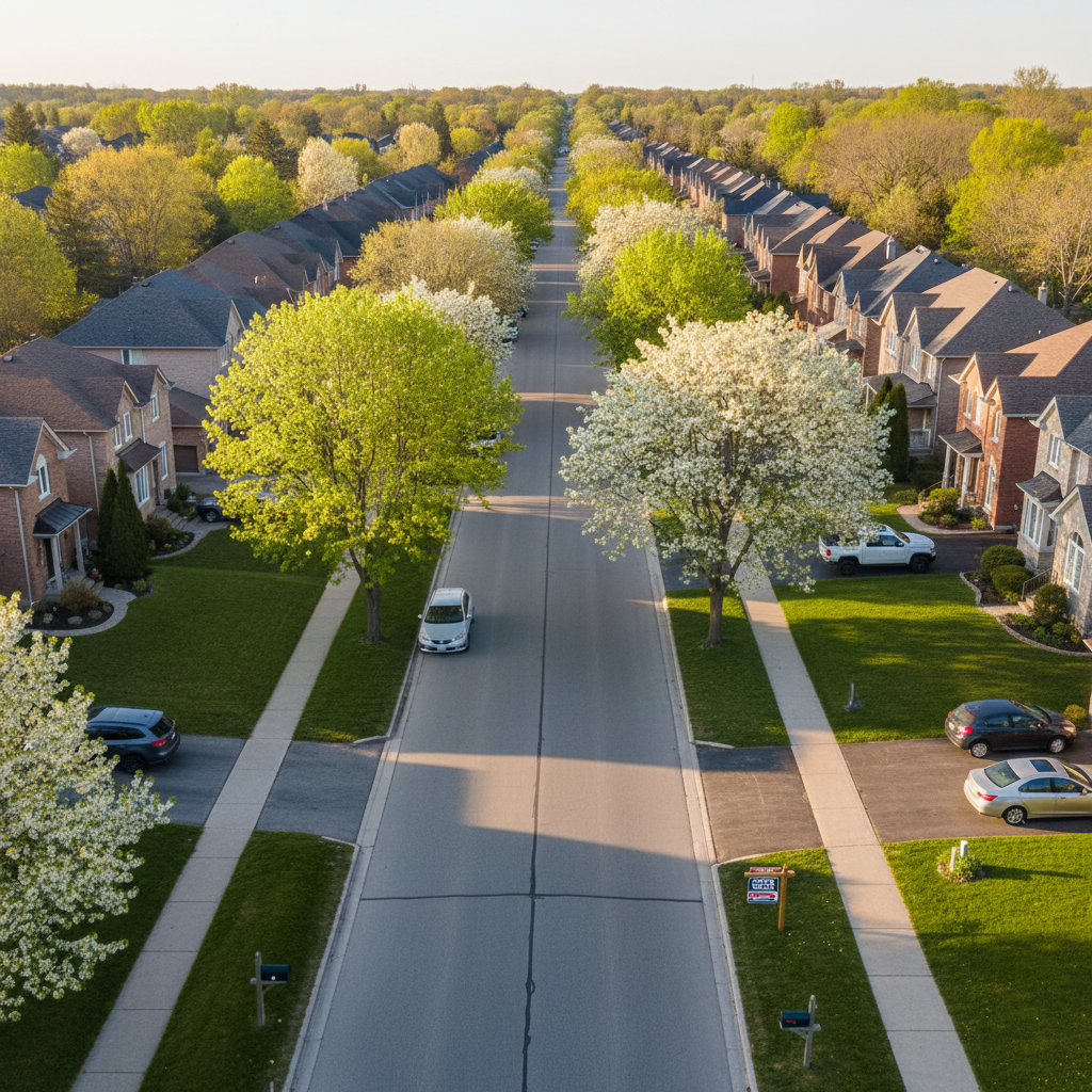 GTA neighbourhood aerial view spring